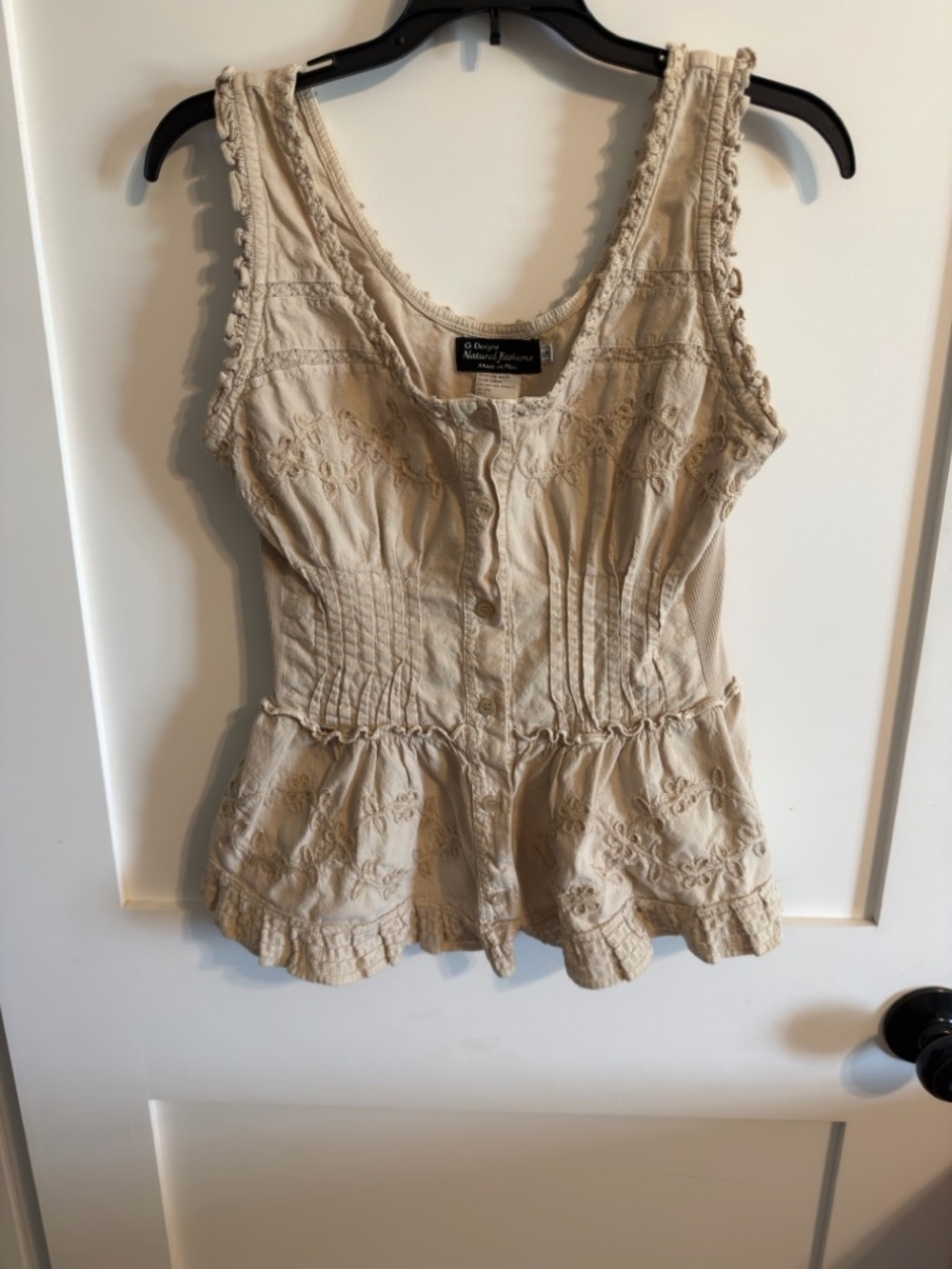 Embroidered Cream Peplum Tank Top